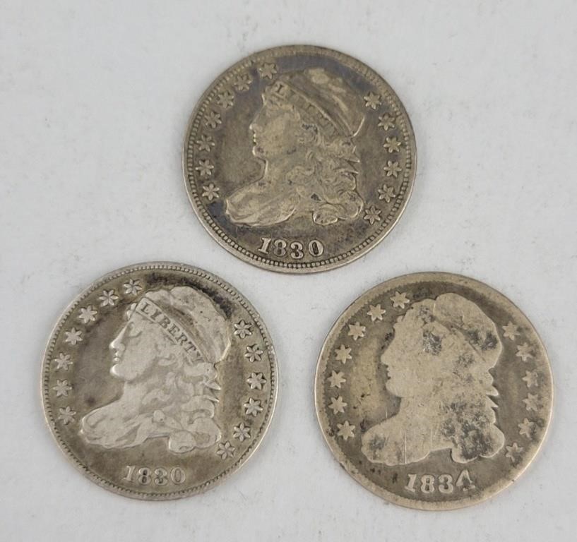 1830 (2) & 1834 Capped Bust Liberty Dimes.
