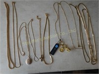 Gold tone necklaces, longest is 48"l