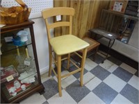 TALL WOODEN STOOL W/ PADDED SEAT