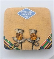 Sterling Scottish Thistle Screw Back Earrings