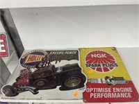 Holley and NGK metal signs