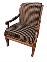 HENREDON CARVED OPEN ARM UPHOLSTERED CHAIR