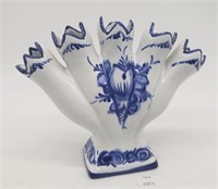 Blue & White Ceramic Finger Vase Signed Portugal R