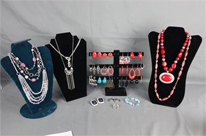 Women's Jewelery - RED-Beaded Necklaces, Earrings