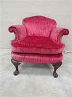 CLAWFOOT RED UPHOLSTERED CHAIR: