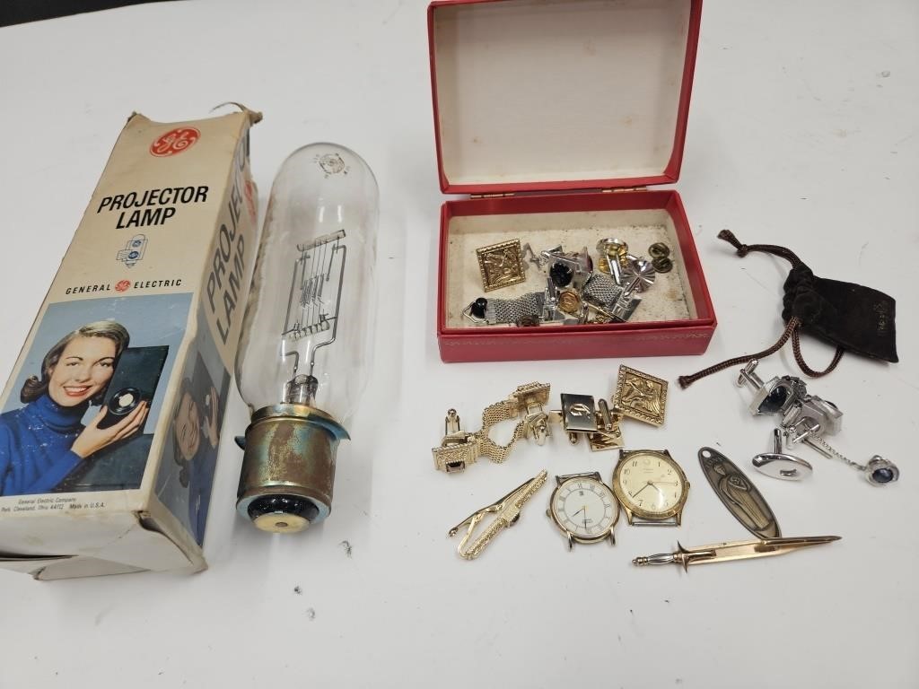 Vintage Tie Clips. Projector Lamp, Watch Parts+