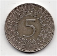 1966 J Germany 5 Mark Silver Coin
