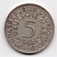 1964 F Germany 5 Mark Silver Coin