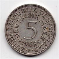 1965 F Germany 5 Mark Silver Coin
