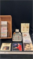 Various cassette tapes in wooden box, various