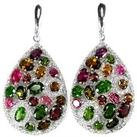 Natural TOURMALINE CHROME DIOPSIDE RHODOLITE Earri