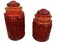 LE Smith Amberina Red Glass Canisters