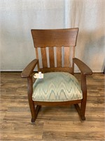 Mission Style Oak Rocking Chair Green Cushion