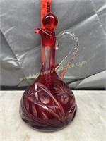 Heavy cranberry cut to clear crystal decanter