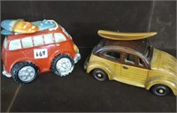 Volkswagon Ceramic Bank & Wood Bug w/Surf Board