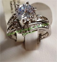 Sterling Silver Round Cut Engagement Ring Set