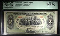 1873 $2 SOUTH CAROLINA RAIL ROAD PCGS 66 PPQ