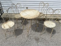 Antique White Wood and Metal Table and Chairs