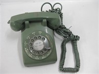 Vtg Avocado Green Rotary Dial Desk Telephone