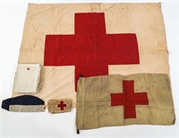 WWI - WWII US RED CROSS FLAG / ARMBAND & CAP