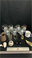 Schmidt, mugs, rooster small stem glasses, Knick