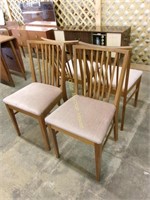 Teak Slat Back Side Chairs with Velour Seats