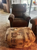 Brown Upholstered Recliner and Foot Stool