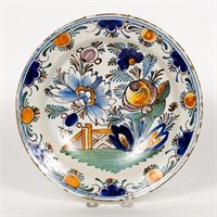 18th C. Delftware Charger Colored Floral Motif