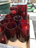 Ruby red assortment--glasses, vases