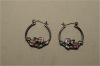 Sterling Hoop Earrings w/ Flowers