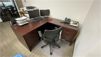 Desk Set, Mahogany L-Shape Desk w/ Contents