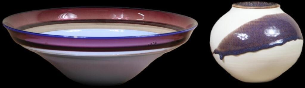 FRITZ POTTERY AND MURANO GLASS BOWL