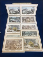 (11) Currier & Ives place mats in original box