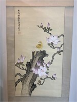 Chinese Ink Color Scroll Painting of Birds&Flowers