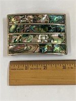 Vintage Abalone Shell Mexico Silver Belt Buckle