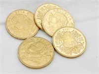 5 Helvetia 20 franc gold coins