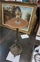 old metal smoker's tray stand with ornate vase &