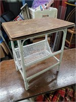 Vintage white wicker wood top magazine rack table