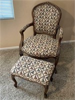 Wooden Frame Easy Chair With Matching Ottoman