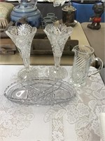 Beautiful Crystal Glass Lot of 4 Vases Pitcher