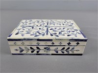 Wooden Box With Applied Blue / White Mosaic