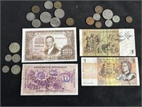 Group of foreign bills & coins