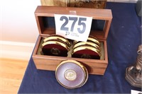 Set of (6) Amoco Brass Coasters in a Wood Box