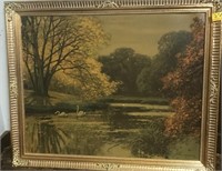 OIL ON BOARD OF SWANS IN THE POND BY MULLER