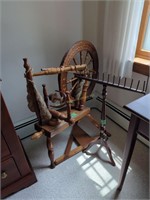 Antique Oak Spinning Wheel And Yarn Holder