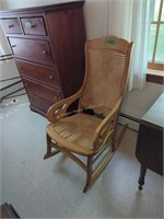 Antique Cane Seat And Cane Back Rocking Chair