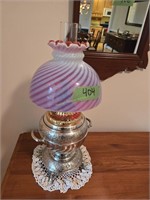 Victorian Table Lamp With Cranberry Swirl Shade