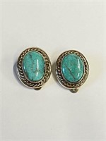 Sterling Turquoise Clip Earrings - Beautiful