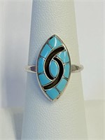 Navajo Silver Turquoise Ring Sz 6.25