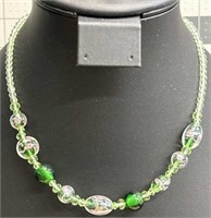 16” sufari murano glass beaded necklace green